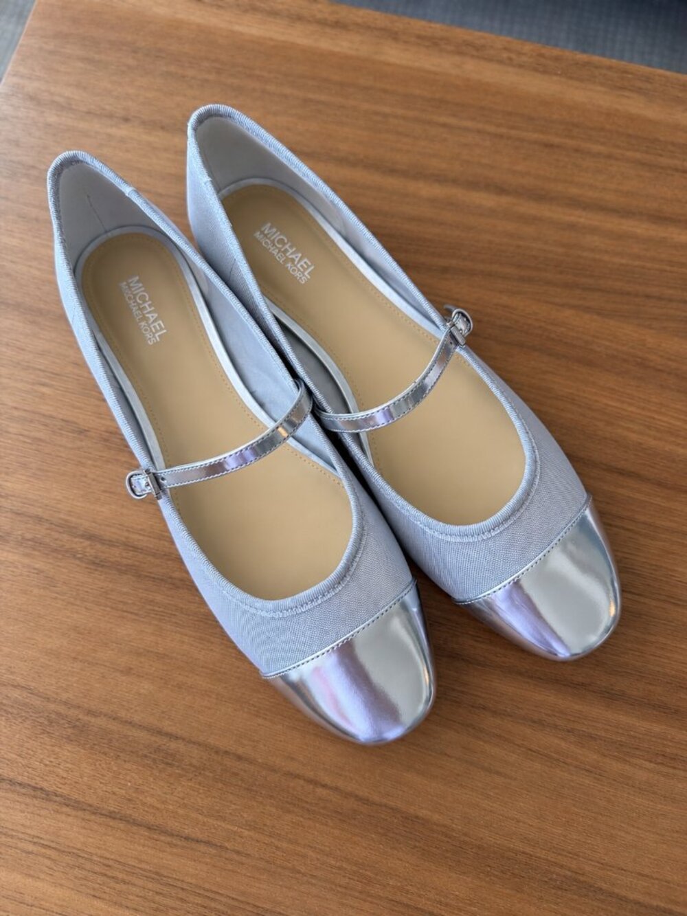 Michael Michael Kors Mesh Mary Jane Flats, Pale Grey/Silver Metallic Cap Toe, 9